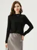 Suéter de punto fino de cachemira pura para mujer, color liso, cuello alto medio, de canalé, básico, ajustado, adelgazante, para commuting