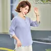 Moda Veraniega para Mujeres de Mediana Edad y Mayores, Camisetas Elegantes de Manga Tres Cuartos, Pulóver Chic de Gasa Estilo Mamá, Ropa para Mujeres de Mediana Edad