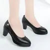 Sapatos femininos de couro macio com sola macia para entrevistas, novo outono 2026 sapatos de couro para comissárias de bordo, salto grosso profissional para o trabalho