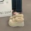 Sapatos Birkenstock com sola grossa, que aumentam a altura, forrados com fleece para pessoas baixas, botas de neve, sapatos de pele, novos mocassins de inverno femininos, sapatos de algodão