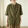 Nova Camisa de Verão Plus Size com Caimento Solto, Color Block e Bolinhas, Manga Curta Fina, Confortável e Simples, com Gola Alta para Mulheres