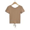 Estilo Europeo y Americano 2023 Top Descubierto para Mujer Verano Ajustado Diseño Adelgazante Camiseta Corta con Cordón de Manga Corta para Chica Hot