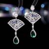 Aretes de abanico de gota de agua retro Guofeng de lujo ligero de alta gama estilo corte accesorios para vestido cheongsam aguja de plata s925