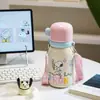 Botella de agua térmica Snoopy de acero inoxidable 316, diseñada para niñas, con un aspecto elegante, perfecta para que los estudiantes la usen en la escuela, cuenta con un asa para transportarla fácilmente y una tapa de tipo pop-up