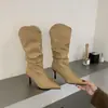 []2026 Botas Largas Nuevas Punta Fina Arrugadas Apiladas Tacón Alto Botas Altas Otoño Invierno Nueva Moda Botas Largas de Poner
