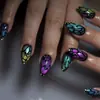 Asas de Borboleta Aurora Coloridas Unhas Vestíveis Base Preta Gradiente Manicure Amêndoa Fantasia Escura Adesivos para Unhas Postiças