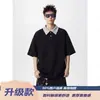 Camisa Polo de Color Block de Verano con Medio Botón y Solapa Marca de Moda Alta Gama Holgada Casual Elegante Versátil Camisa de Manga Corta para Hombre