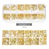 Accesorios para Uñas Tachuelas Metálicas Huecas Estilo Japonés Rhinestones de Colores con Base Plana Caja de Tiras Largas Set Mixto para Uñas Set Completo