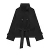 Comercio exterior colección de otoño 2026: Moda femenina estilo europeo y americano, chaqueta casual, de corte holgado, versátil, de color liso, con cuello y cinturón