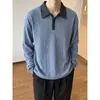 Otoño 2026 Nuevo Polo de Punto para Hombre con Bloques de Color, Cuello Solapa, Manga Larga, Estilo Deportivo Retro, Sencillo, Talla Grande