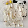 (Precio del paquete) Conjunto de dos piezas de algodón nube doble corto de manga corta de 120g, pijama dulce y lindo para casa para mujer