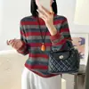 Suéter de tricô listrado retrô estilo francês para mulheres, novo 2026 estilo coreano solto e casual, suéter extremamente estiloso, blusa básica, top