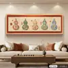 Pintura Decorativa Temática de Caqui para Sala de Estar, Estilo Chino con Carácter de Buena Suerte, Adecuada para Pared de Fondo de Sofá, Arte de Pared Grande Horizontal