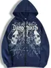 Chaqueta Casual con Capucha para Hombre Estampado de Calaveras Estilo Cremallera Tela de Poliéster Lavable a Máquina para Otoño