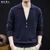 Polo de punto de seda de morera, diseño de dos piezas simulado, suéter casual para hombre, nueva colección Otoño 2026, talla grande