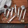 Cuchara medidora de acero inoxidable con mango largo de 15 ml, cuchara para café, cuchara para leche en polvo, juego de 6 piezas con báscula, cuchara medidora para hornear, cuchara medidora para condimentos