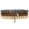Pulseira Masculina de Contas de Pedra Semipreciosa Natural Transfronteiriça, Pedra Vulcânica, Madeira, Espaçador, Verão, Feriado
