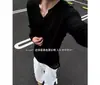 Camiseta de manga larga con cuello en V texturizado para hombre, top casual holgado para primavera y otoño, camiseta base de capa interior de moda