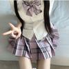 Conjunto de Três Peças de Camisa de Cintura Alta para o Colégio Fog Pool Jk Uniforme Saia Xadrez Feminina Sexy Pura Desejo Aparência Emagrecedora Material Escolar Verão