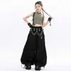 Conjunto de Top Cropped e Calça Preta Estilo Hot Girl para Meninas de Jazz Dance, Roupa de Prática de Passarela Moda Jazz, Novo Modelo de Verão