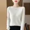 Suéter Clásico de Lana para Mujer 2025 100% Lana Pura Cuello Redondo Camiseta Interior de Punto Color Sólido Simple Suministro de Exportación