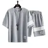 Traje deportivo de verano, tela fina tipo gofre, conjunto informal holgado de camiseta con pantalones cortos, conjunto de dos piezas de manga corta