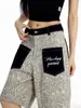 Jeans cortos originales de estilo retro americano con estampado de leopardo para hombre y mujer, estilo callejero, con bolsillos de contraste, corte holgado, pantalones de pierna recta modernos y únicos