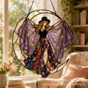 Colgante de ventana de vidrio emplomado acrílico 2D de bruja vintage transfronterizo decoración de Halloween para casa, balcón, jardín, colgante, regalo