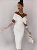 Vestido Elegante Off-Shoulder Cintura Marcada Emagrecedor de Natal Novo Estilo Europeu e Americano com Cinto Decote V Vestido Elegante