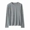 Blusa de malha feminina de manga comprida, cor sólida, gola redonda, nova, simples e elegante, para uso transfronteiriço, básica, versátil, para outono e inverno, corte solto