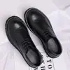 Otoño Nuevo Zapatos Brogue de Suela Gruesa para Hombre Negros Moda Casual Zapatos de Piel Transpirables Antideslizantes Zapatos de Piel Talla Grande con Cordones