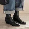 Botines Cómodos Versátiles de Punta Cuadrada con Tacón de Cuña, Cierre Trasero, Alargadores, Adelgazantes, que Envuelven el Pie
