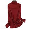 Camisa Base de Cor Sólida com Costura Gola Semialta Feminina Outono 2025 Novo Estilo Blusa de Renda com Manga Longa Slim Fit Casual