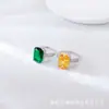 Estilo Ins Europeu e Americano Almofada Amarelo Diamante Esmeralda Sintética Anéis com Pedras Preciosas Coloridas Anéis de Comércio Exterior Joias de Mão