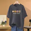 Nova Camiseta Casual Versátil de Algodão Puro de Manga Curta para Mulheres 2026 Gola Redonda Estampada Solta Emagrecedora Tamanho Plus Top