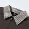 Camisa Polo Falsa de Dos Piezas para Hombre de Primavera y Otoño, Moda Callejera Americana Sudadera Pulóver con Cremallera Parcial de Cuello Vuelta, Patchwork a Cuadros en Capas