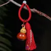 Colgante de Talla de Palo de Rosa "Hazte Rico al Instante", Artesanías de Madera, Accesorio de Calabaza Dorada, Llavero con Borla, Adorno Colgante