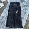 Comercio Electrónico Transfronterizo Jeans de Calle Americanos Y2K Hip-hop Estampado Dibujos Animados Retro Sueltos Jeans de Pierna Ancha para Hombre