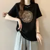 Moda Exquisita de Alta Gama Elegante Versátil Estilo Chino Primavera/Verano 2026 Talla Grande Celebridad de Internet Top Camiseta de Manga Corta con Dragón Dorado para Mujer