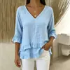 Nuevo Top de Otoño 2026 Amazon Transfronterizo Estilo Europeo y Americano para Mujer Color Sólido Plisado Casual con Volantes Cuello en V para Mujer