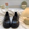 Mocasines Negros de Estilo Británico con Suela Gruesa para Aumentar la Altura 2025 Invierno Nuevo Estilo Slip-On Boca Baja Moños Flats para Mujer
