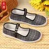 Escolha Colorida Novos Sapatos de Tecido Femininos Old Beijing Primavera/Verão Camada Grossa Salto Baixo Fivela de Tira Única Sapatos de Trabalho Preto e Branco