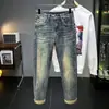 Xintang Denim Outono 2026 Calças Afuniladas Estampa Simples Azul Vintage Jeans Longo Stretch Novo Produto Masculino