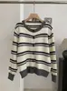 KEKEZOON Cardigan de Punto Rayas Bloque de Color Cuello Redondo Manga Larga para Mujer Otoño Holgado Estilo Coreano Abrigo Suéter 8806