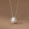 Colgante Individual de Perla Incrustada con Diamantes de Plata de Ley S925 Nalan Estilo Minimalista Accesorio para el Cuello Y00911