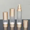 Botella de vacío de 15ml30ml50ml con cabeza de bomba de aluminio galvanizado para loción y sérum, tamaño de viaje portátil, material de embalaje reutilizable