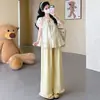 Conjunto de Maternidad de Verano 2026 Nuevo Estilo Coreano con Mangas Abullonadas Babydoll + Pantalones de Pierna Ancha Adelgazantes Ropa Exterior para Mamá Caliente