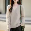 Suéter de alta calidad, sin costuras, de lana pura para mujer, con cuello en V, corte holgado y un estilo relajado y casual, perfecto para otoño e invierno.