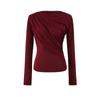 Camiseta Feminina de Manga Longa com Decote Assimétrico, Curta, Ombro Normal, para Primavera e Outono, Camiseta Básica Slim Fit com Design Irregular, Top Super Estiloso