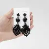 Pendientes Amazon transfronterizos, extragrandes, electrochapados, elegantes, de estilo largo, con un toque de alta gama, adornados con borlas y pedrería negra